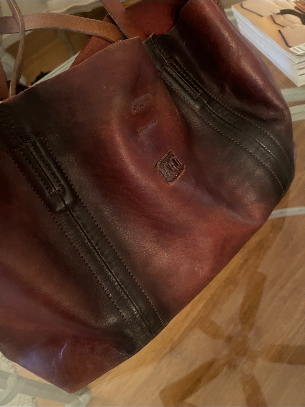 Bed Stu Leather Shoulder Tote in Burgundy and Dark Brown - Picture 4 of 9